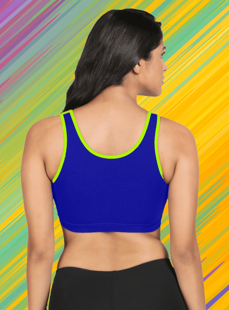 Navy Blue and Green Lemon Full Coverage Sports Bra	